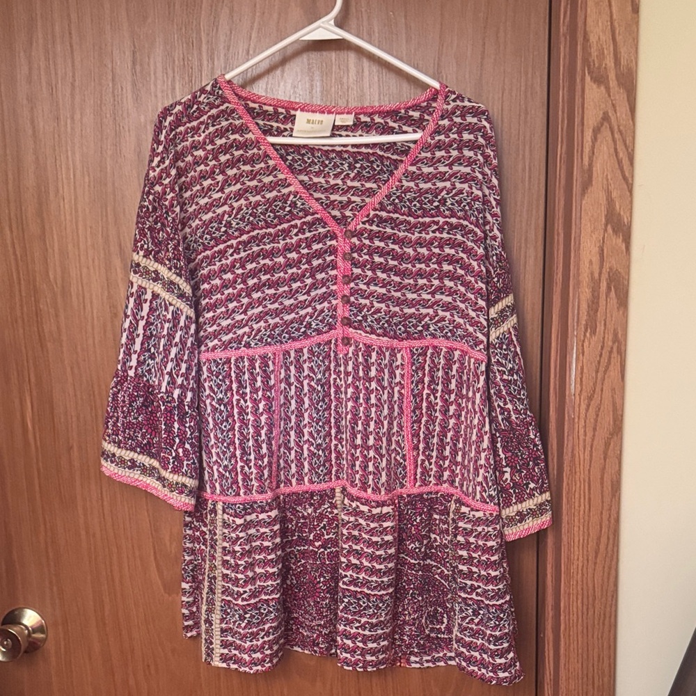 Anthropologie Pink and Purple Patterned Silk Blouse
